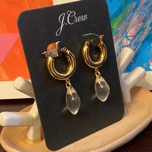 New J. Crew Clear Acetate Drop Gold Tone Huggie Hoop Earrings Gift
